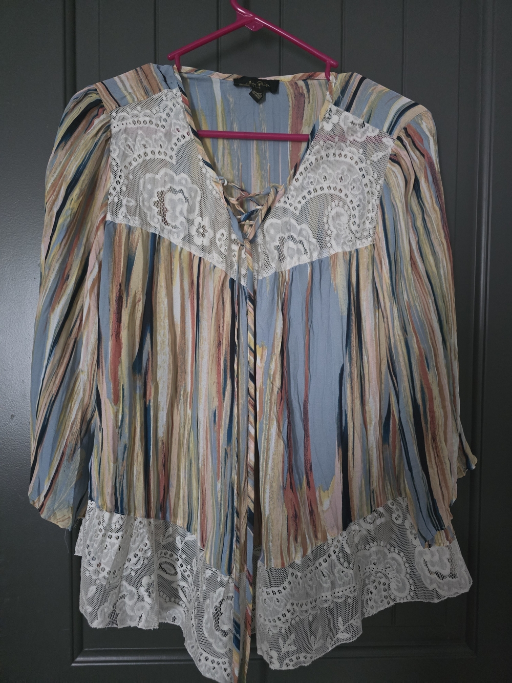 Melissa Paige Multicolor Striped Lace-Trim Tunic